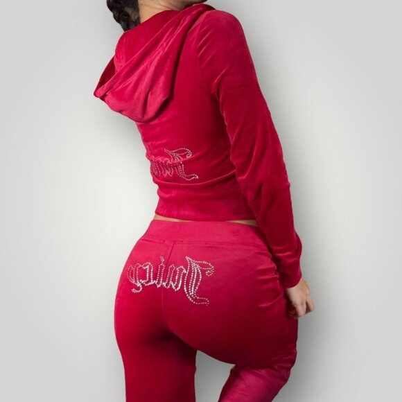 Juicy Couture Pants - New Juicy Couture Classic Velour Tracksuit Set Red Womens Rhinestone Logo Y2K M